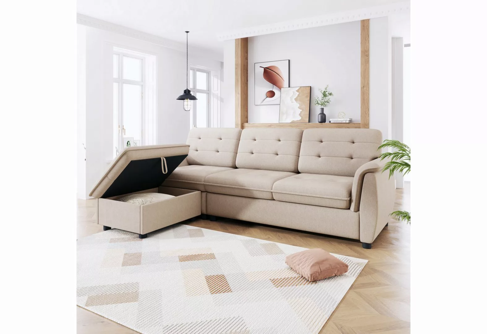 Merax 3-Sitzer Sofa mit Fußstütze & Ottoman-Aufbewahrung, für Wohnzimmer, S günstig online kaufen