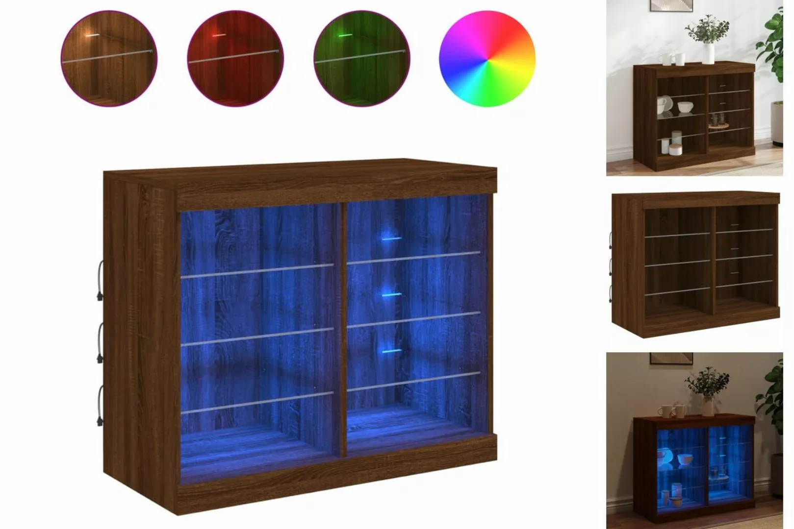 vidaXL Vitrine Sideboard mit LED-Leuchten Braun Eichen-Optik 81x37x67 cm Gl günstig online kaufen