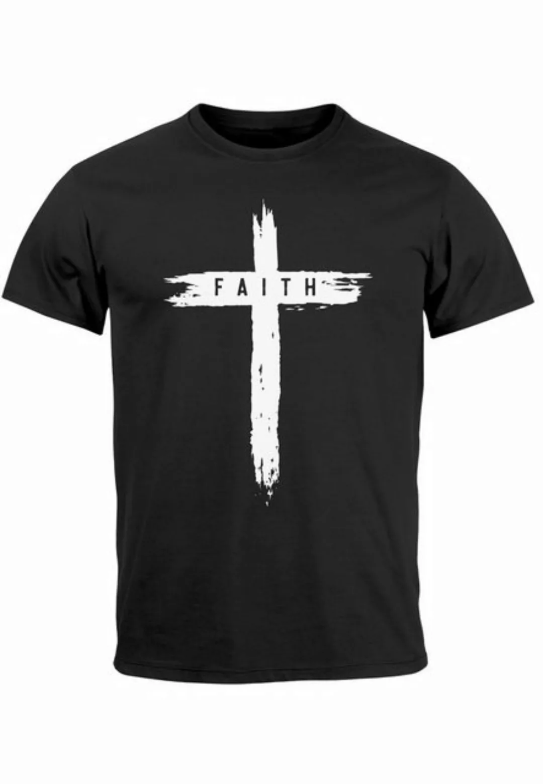 Neverless Print-Shirt Herren T-Shirt Printshirt Aufdruck Kreuz Cross Faith günstig online kaufen