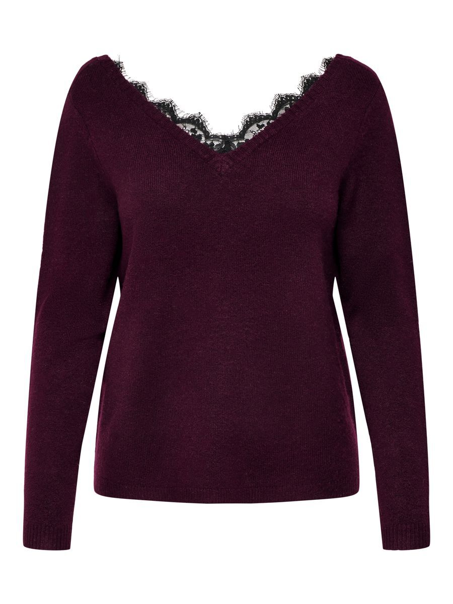 ONLY V-ausschnitt Spitzen Strickpullover Damen Rot günstig online kaufen