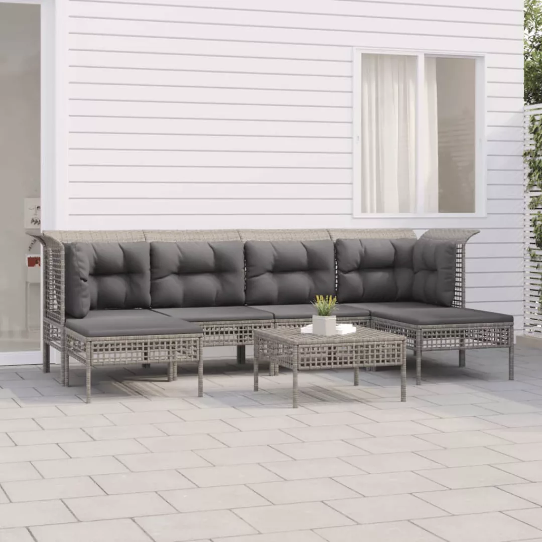 Vidaxl 7-tlg. Garten-lounge-set Mit Kissen Grau Poly Rattan günstig online kaufen