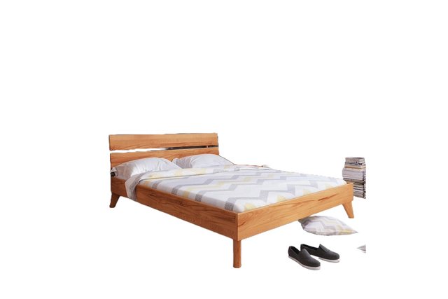 Natur24 Bett Bett Gerg 2 Kernbuche massiv 200x200cm mit Holzkopfteil und Ho günstig online kaufen