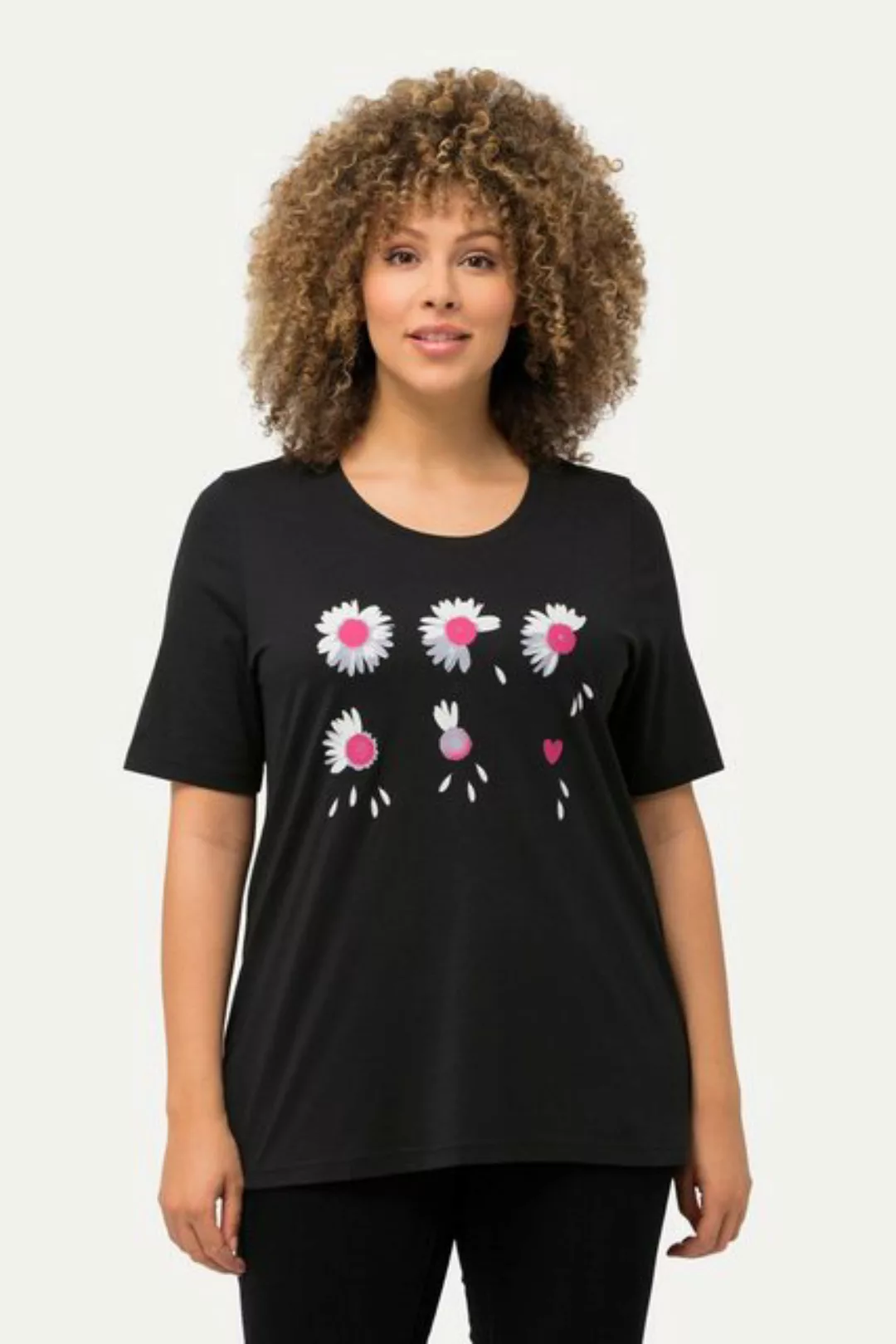 Ulla Popken T-Shirt T-Shirt Blüten Classic Rundhals Halbarm günstig online kaufen