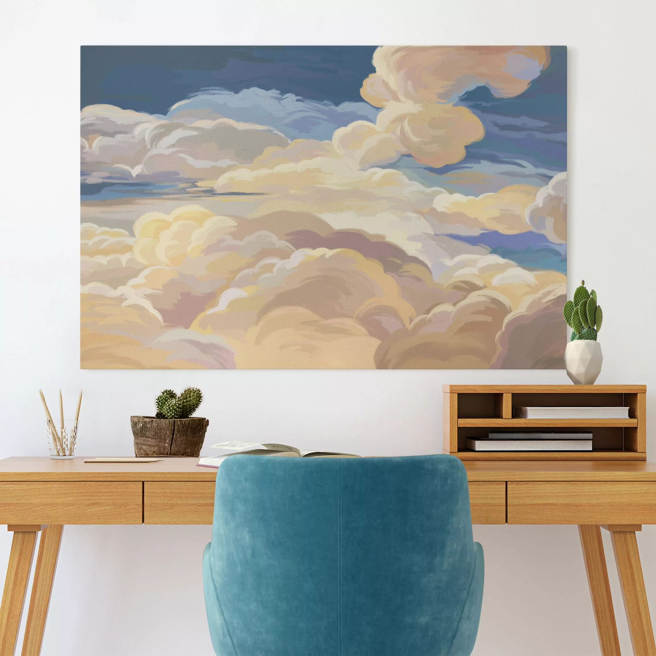 Leinwandbild Handgemaltes Wolkenmeer in Pastell günstig online kaufen