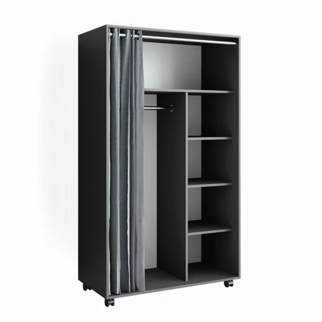 Vicco Kleiderschrank Doros, Grau, 100 x 168 cm mit Rollen mit Kleiderstange günstig online kaufen