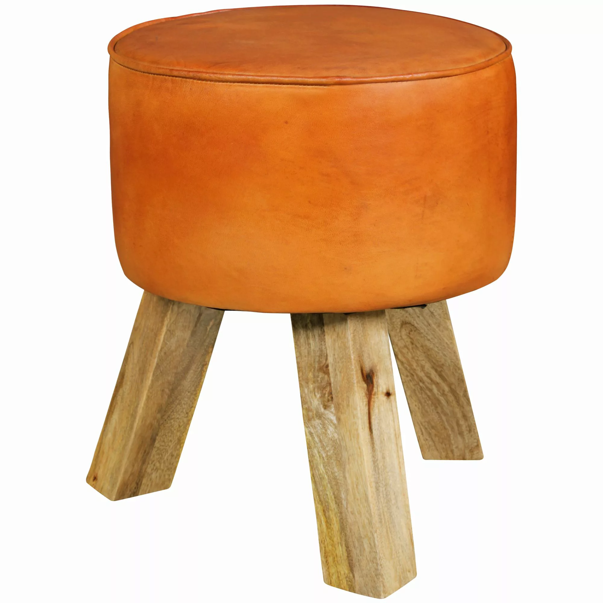 Design Sitzhocker Holz 37x45x37 cm Modern Fußhocker Rund | Turnbock Lederho günstig online kaufen