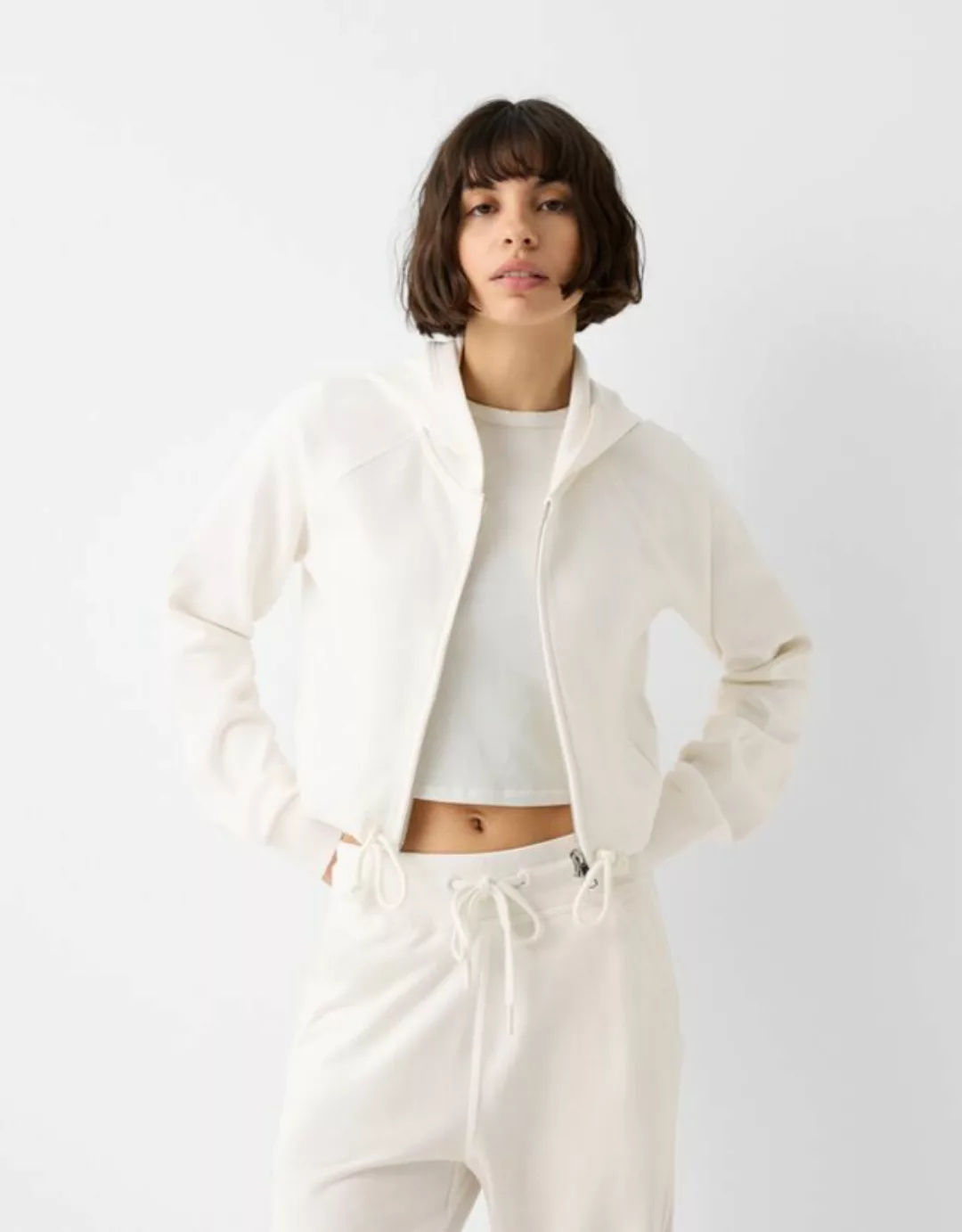 Bershka Sweatshirt Mit Reißverschluss Und Kapuze Damen L Grbrochenes Weiss günstig online kaufen