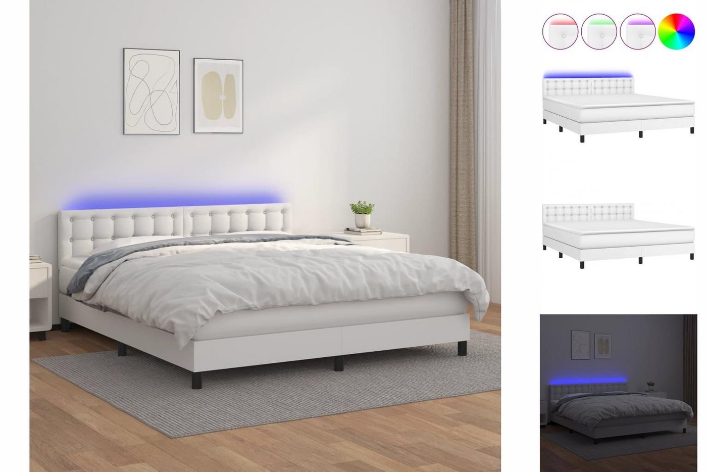 vidaXL Bettgestell Boxspringbett mit Matratze LED Weiß 180x200 cm Kunstlede günstig online kaufen