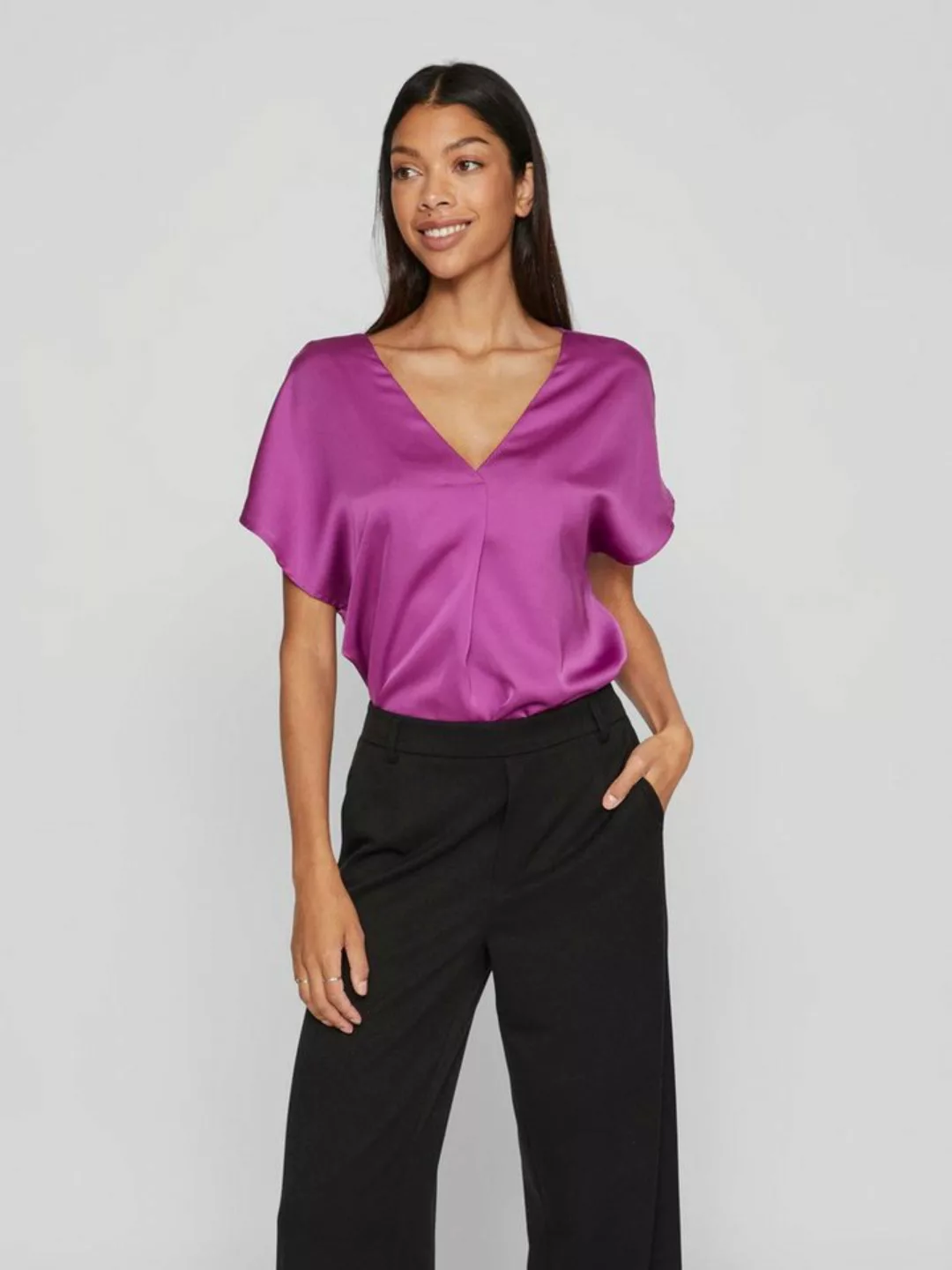 Vila V-Shirt VIELLETTE V-NECK S/S SATIN TOP - NOOS günstig online kaufen