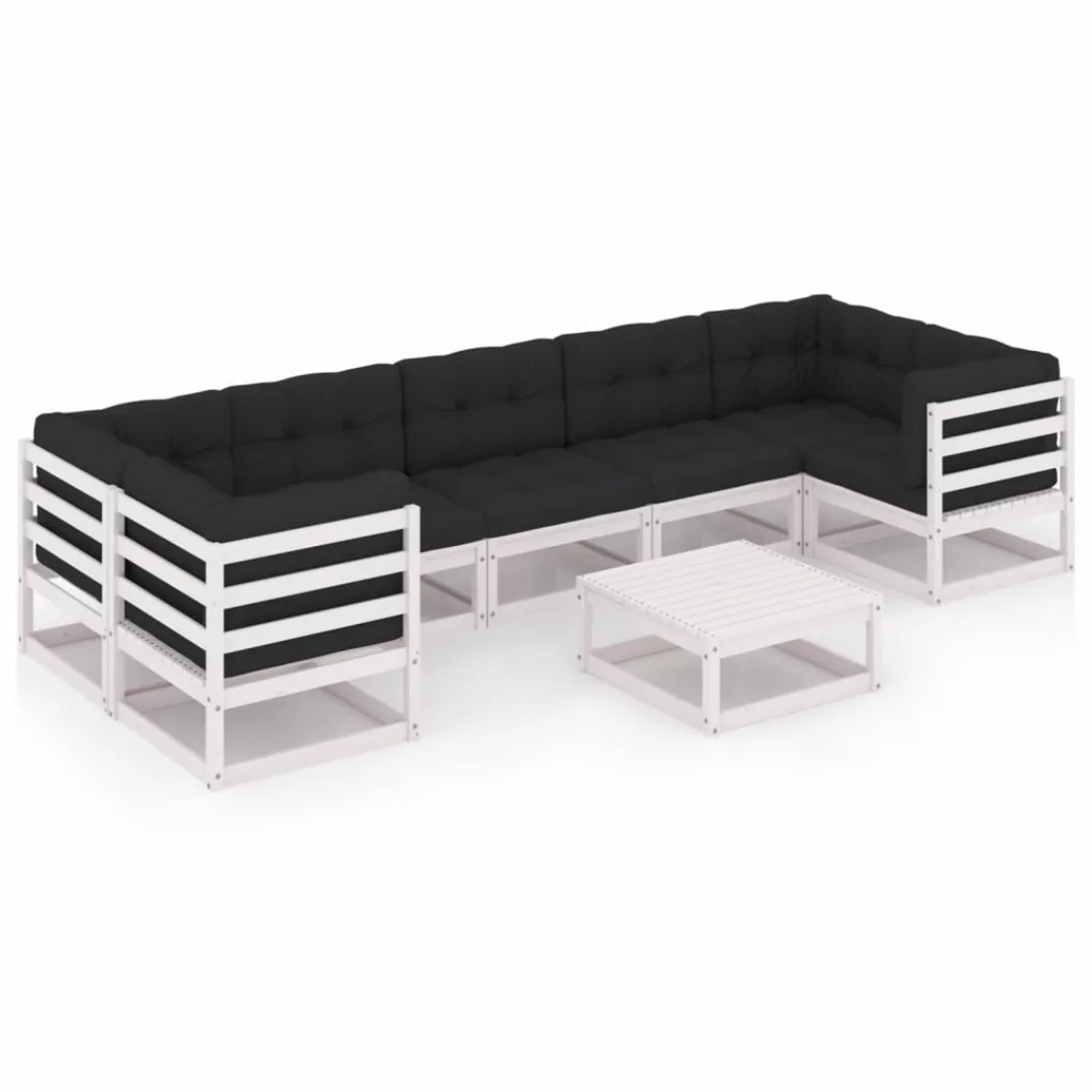 8-tlg. Garten-lounge-set Mit Kissen Weiß Kiefer Massivholz günstig online kaufen