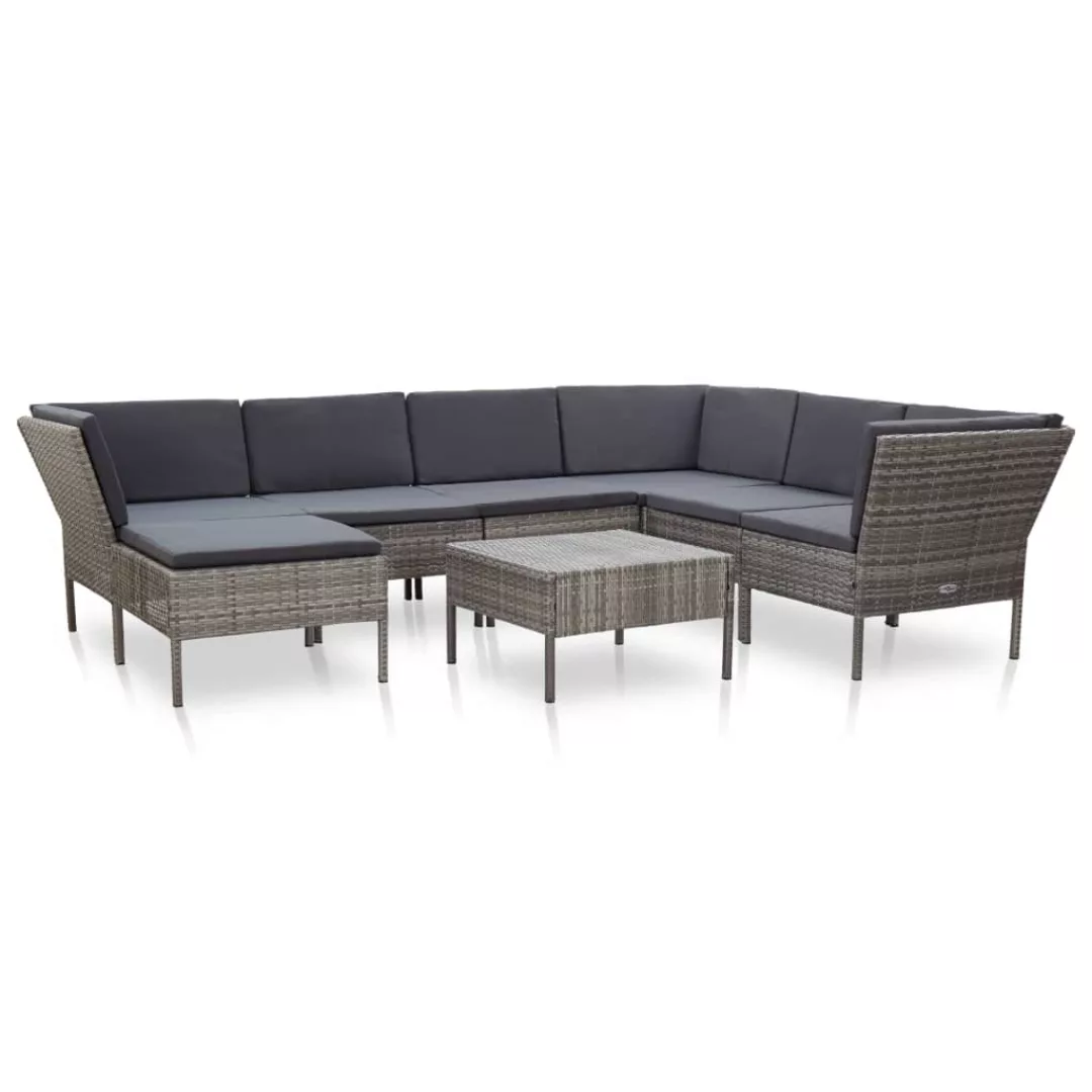 8-tlg. Garten-lounge-set Mit Auflagen Poly Rattan Grau günstig online kaufen