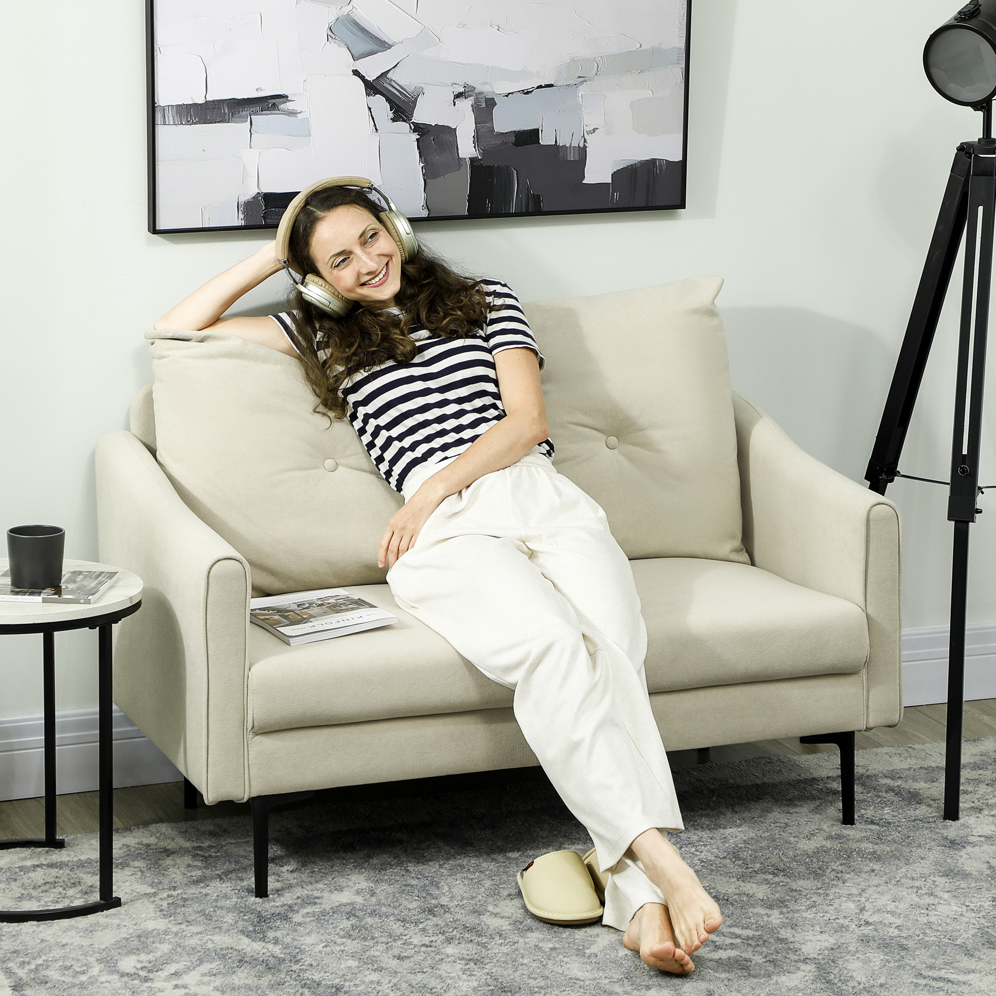 HOMCOM Sofa 2-Sitzer 124 cm Kleine Couch Dick Gepolstert Polstersofa mit Ar günstig online kaufen