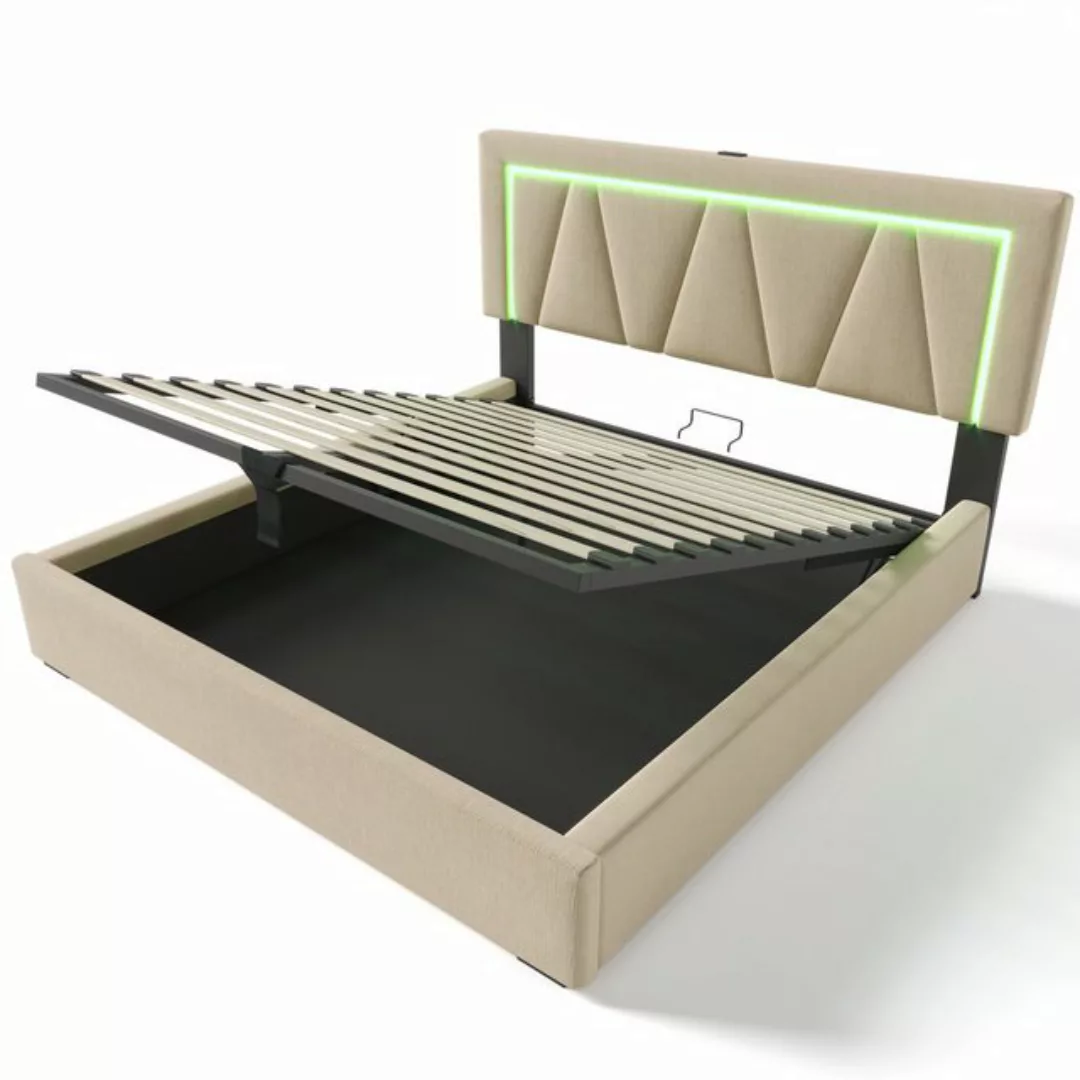 MODFU Polsterbett Doppelbett (160 x 200 cm Ohne Matratze), LED Doppelbett + günstig online kaufen
