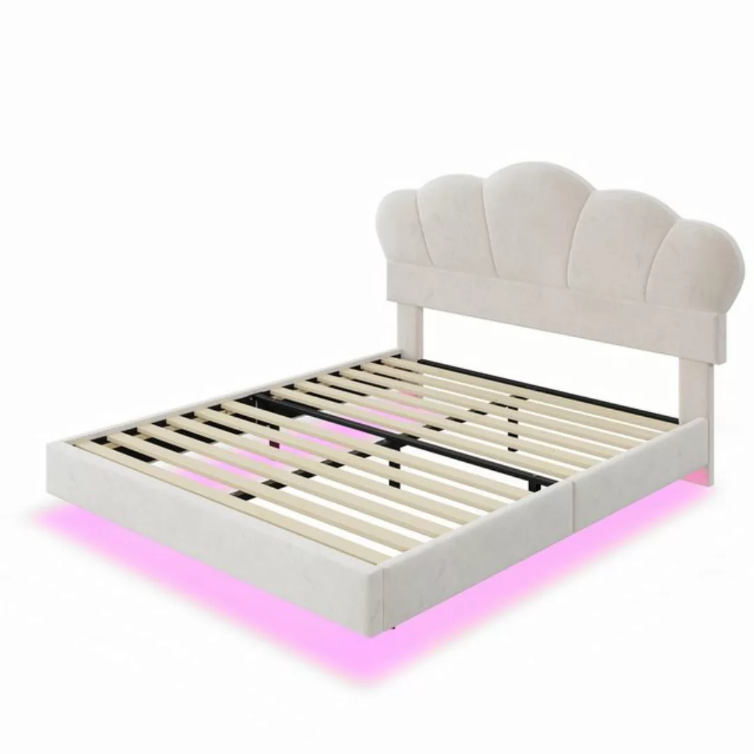 Rutaqian Polsterbett Doppelbett 140×200 cm, Jugendbett, Polsterbett mit LED günstig online kaufen