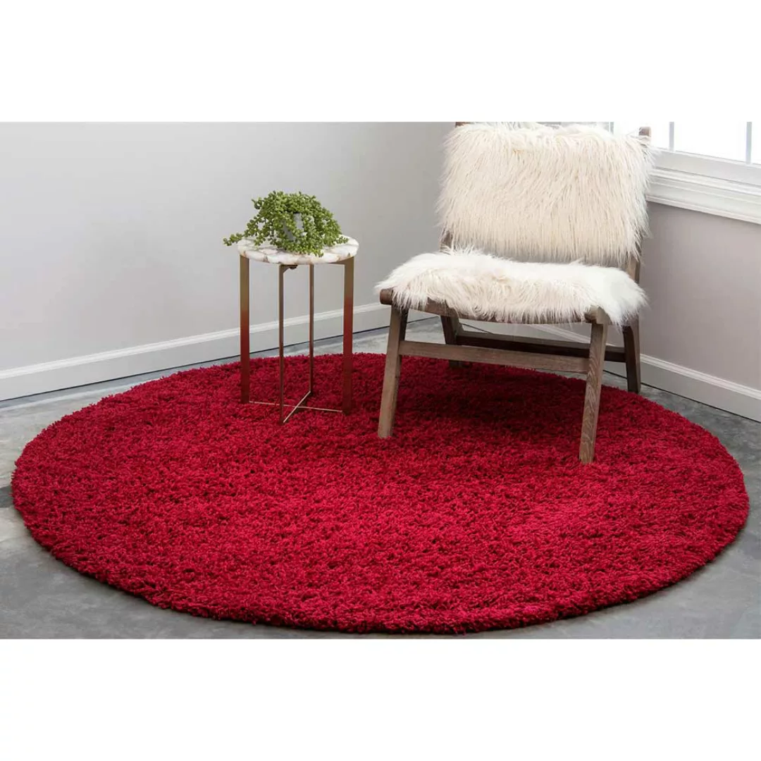 Teppich Hochflor Shaggy in Rot 120 cm und 150 cm rund günstig online kaufen