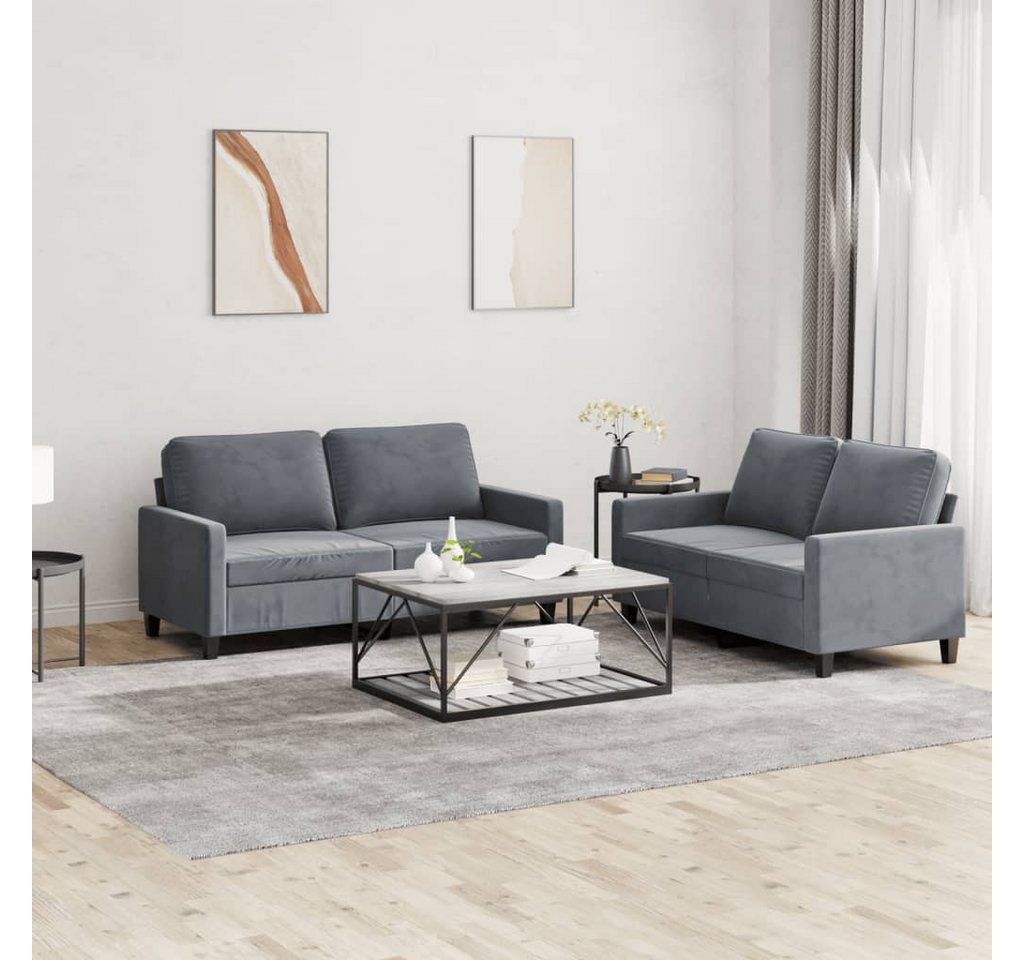 vidaXL Sofa Sofagarnitur Set mit Kissen Samt, 2-tlg., Dunkelgrau günstig online kaufen