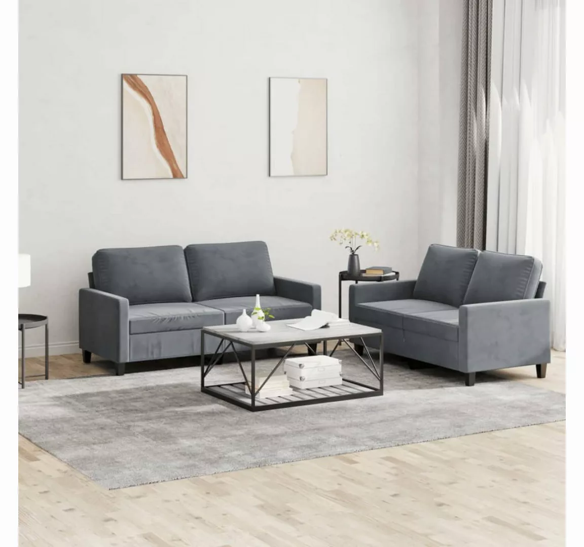 vidaXL Sofa Sofagarnitur Set mit Kissen Samt, 2-tlg., Dunkelgrau günstig online kaufen