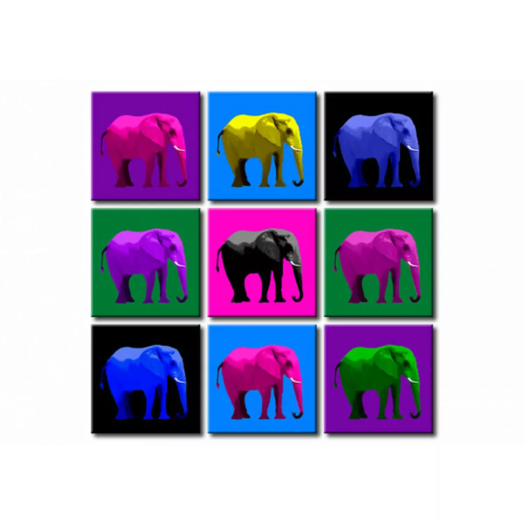 Leinwandbild Bunte Elefanten - abstraktes Mosaik mit Elefanten im Pop-Art S günstig online kaufen