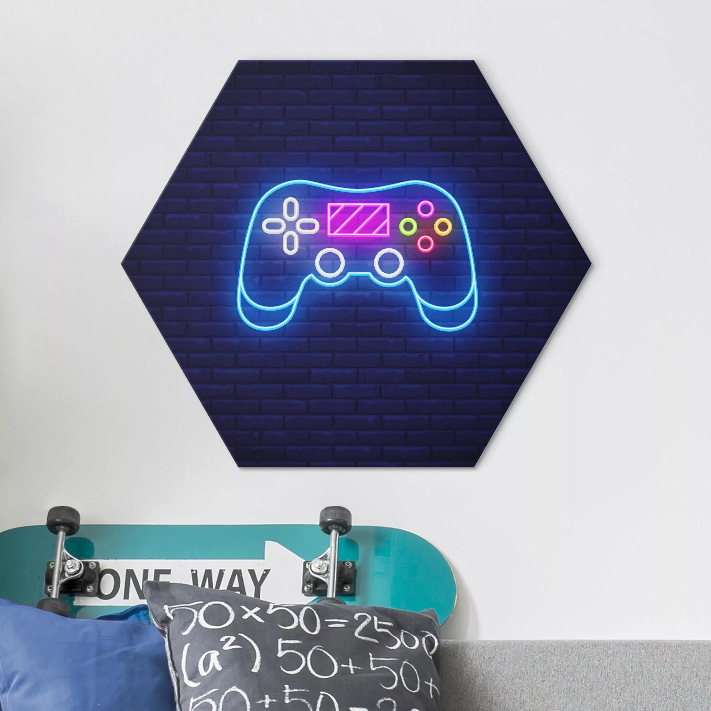 Hexagon-Alu-Dibond Bild Neon Gaming Controller günstig online kaufen