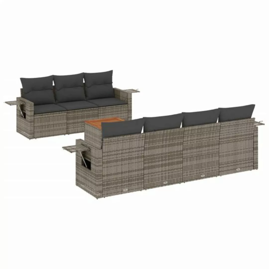 vidaXL Sofaelement 8-tlg. Garten-Sofagarnitur mit Kissen Grau Poly Rattan ( günstig online kaufen