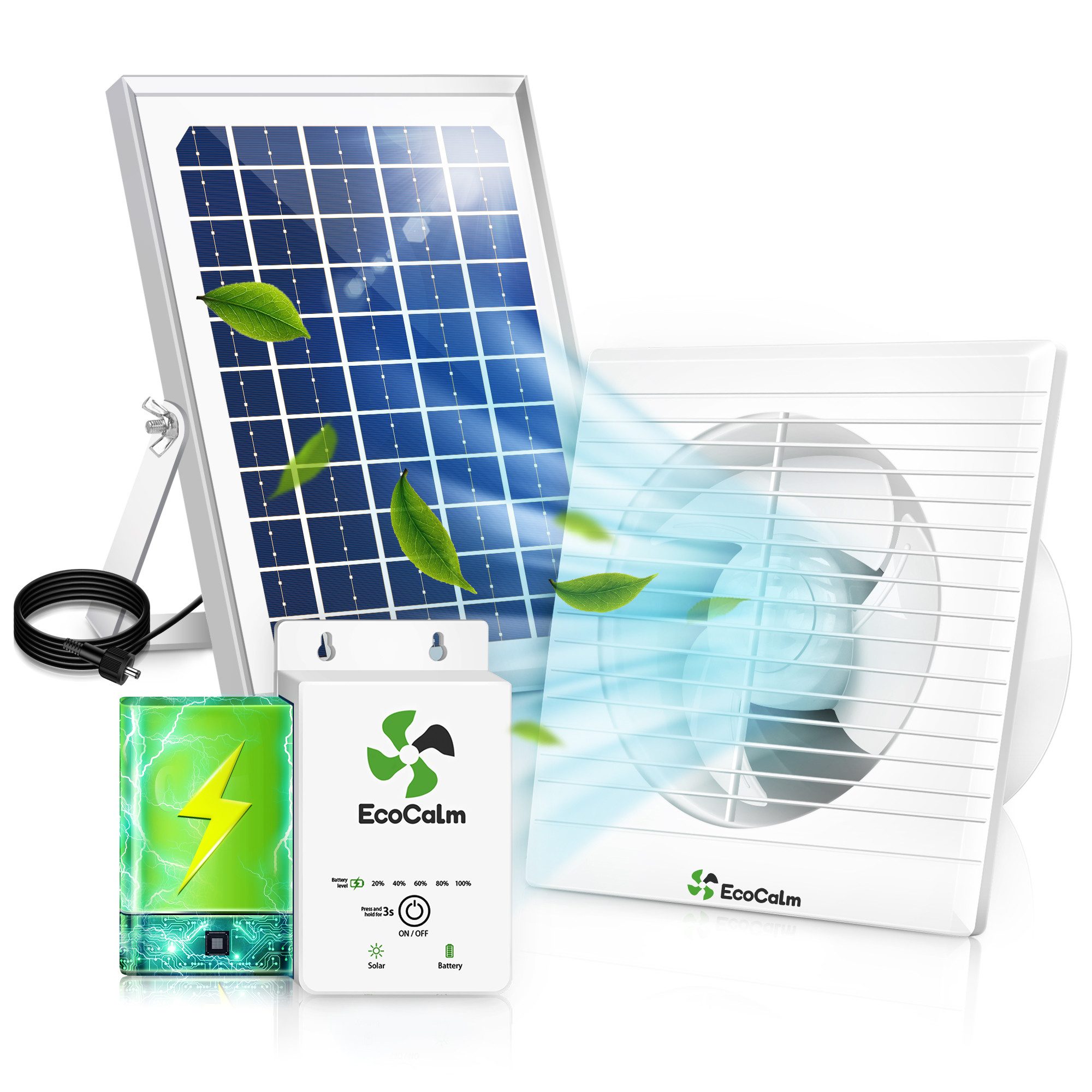 ecoCalm Akku-Ventilator Wasserdichter Solarventilator Outdoor, 100mm günstig online kaufen
