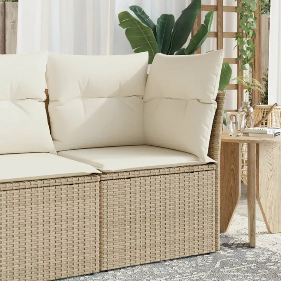 vidaXL Loungesofa Garten-Ecksofa mit Kissen Beige Poly Rattan günstig online kaufen