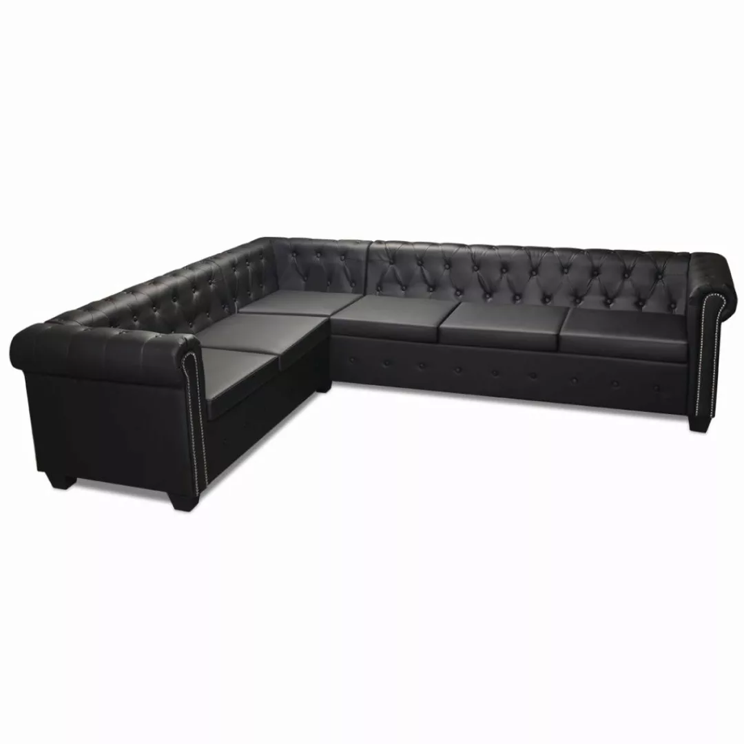 Chesterfield Ecksofa 6-sitzer Kunstleder Schwarz günstig online kaufen