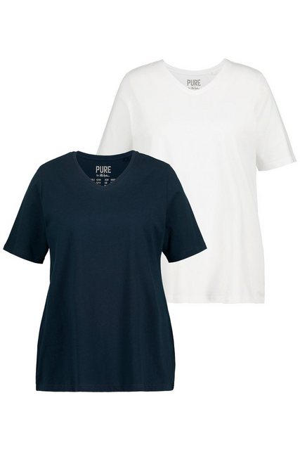 Ulla Popken Rundhalsshirt T-Shirts 2er-Pack V-Ausschnitt Halbarm (2-tlg) günstig online kaufen