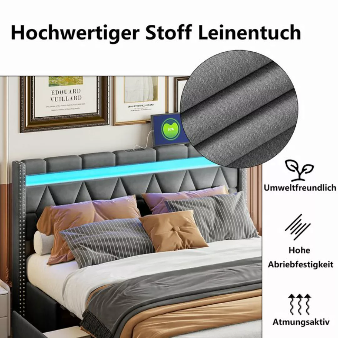 FUROKOY Polsterbett mit Stauraum, LED Beleuchtung, USB Ladefunktion und 4 S günstig online kaufen