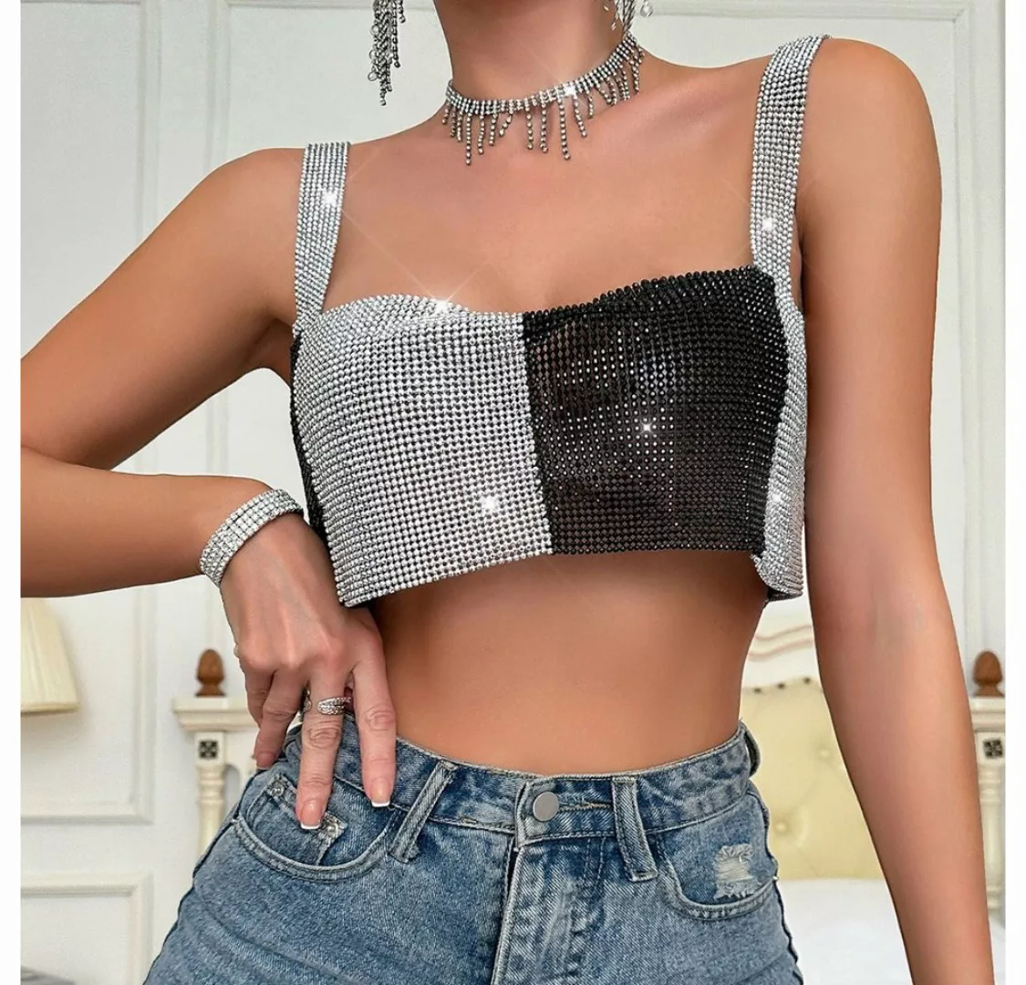 RUZU UG Blusentop Shirtbluse Sexy Rückenfreies,Trägerloses Top Metalldiaman günstig online kaufen
