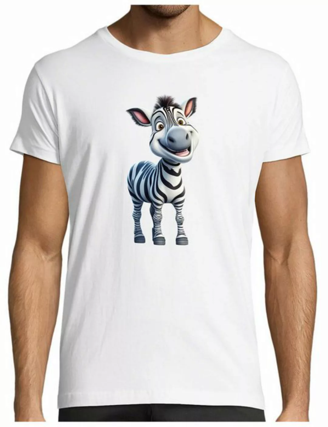 MyDesign24 T-Shirt Herren Print Shirt - Cartoon Zebra Brustprint Baumwollsh günstig online kaufen