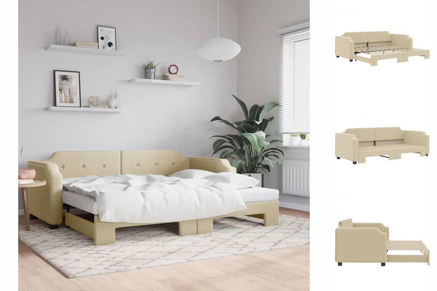 vidaXL Gästebett Gästebett Tagesbett Ausziehbar Creme 80x200 cm Stoff Bett günstig online kaufen