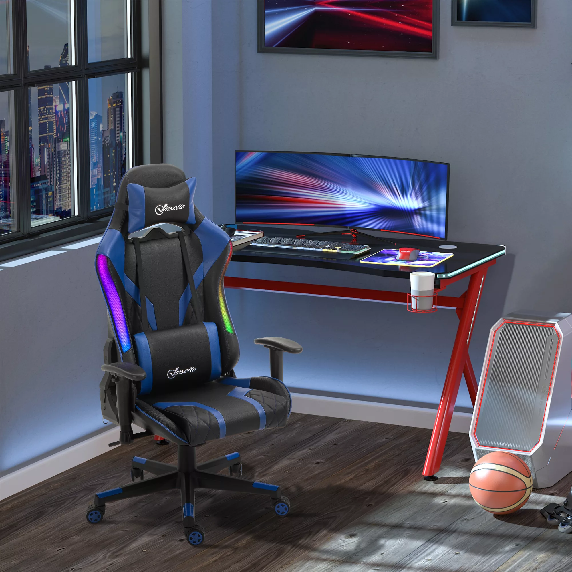 Vinsetto Gamingstuhl  LED Bürostuhl mit Armlehne, hoher Rückenlehne, ergono günstig online kaufen