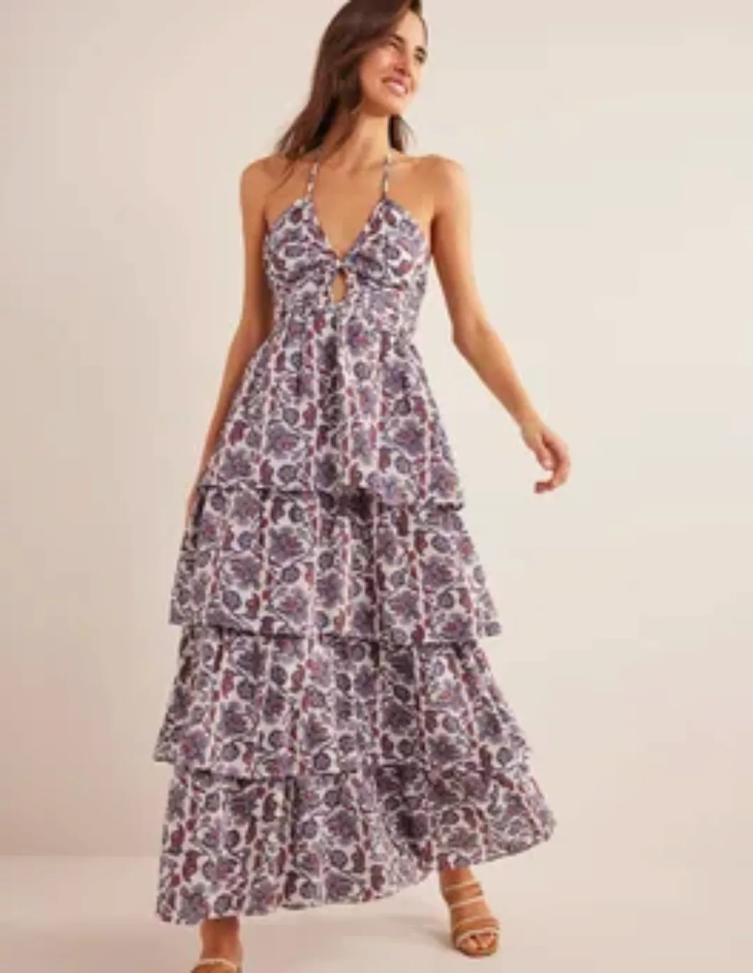 Gestuftes Maxi-Kleid mit Raffungen Damen Boden, Nachtblau günstig online kaufen