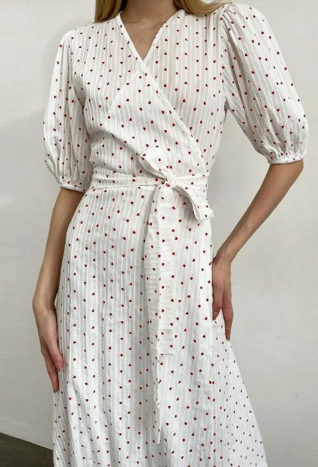 SEGUEN Sommerkleid V-Ausschnitt Bubble Sleeve Kleid mit hoher Taille und Kr günstig online kaufen