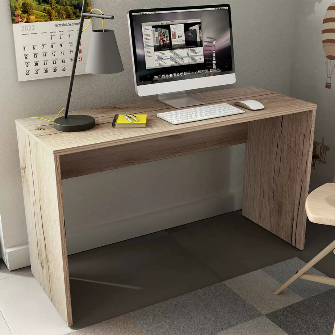 Moderner Schreibtisch mit Wangen Gestell Wildeichefarben günstig online kaufen