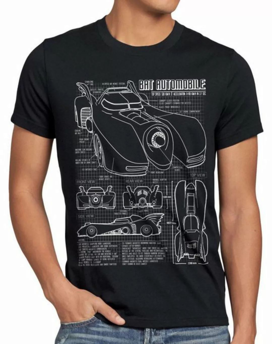 style3 Print-Shirt Herren T-Shirt Bat Auto Blaupause Gotham mobil city dark günstig online kaufen