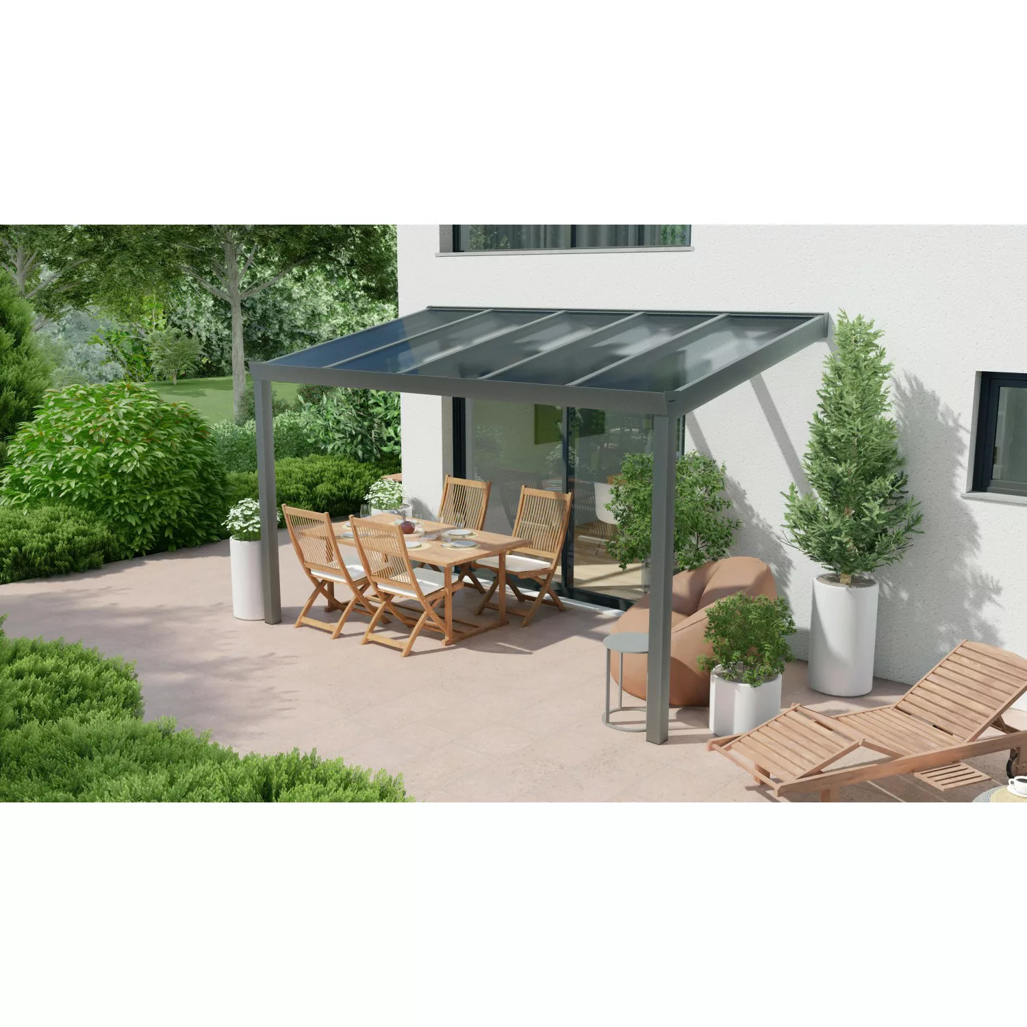 Terrassenüberdachung Professional 400 cm x 350 cm Anthrazit Struktur PC Kla günstig online kaufen