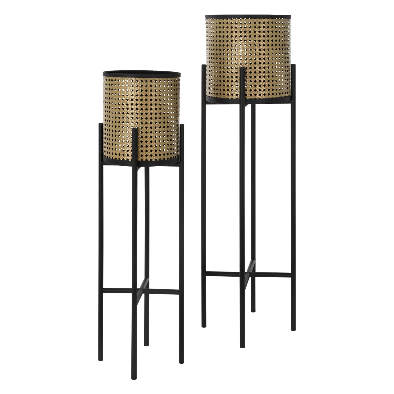 ML-Design Blumenständer 2Er Set Schwarz-Gold 16,5x16,5x80,5 cm 19x19x90 cm günstig online kaufen