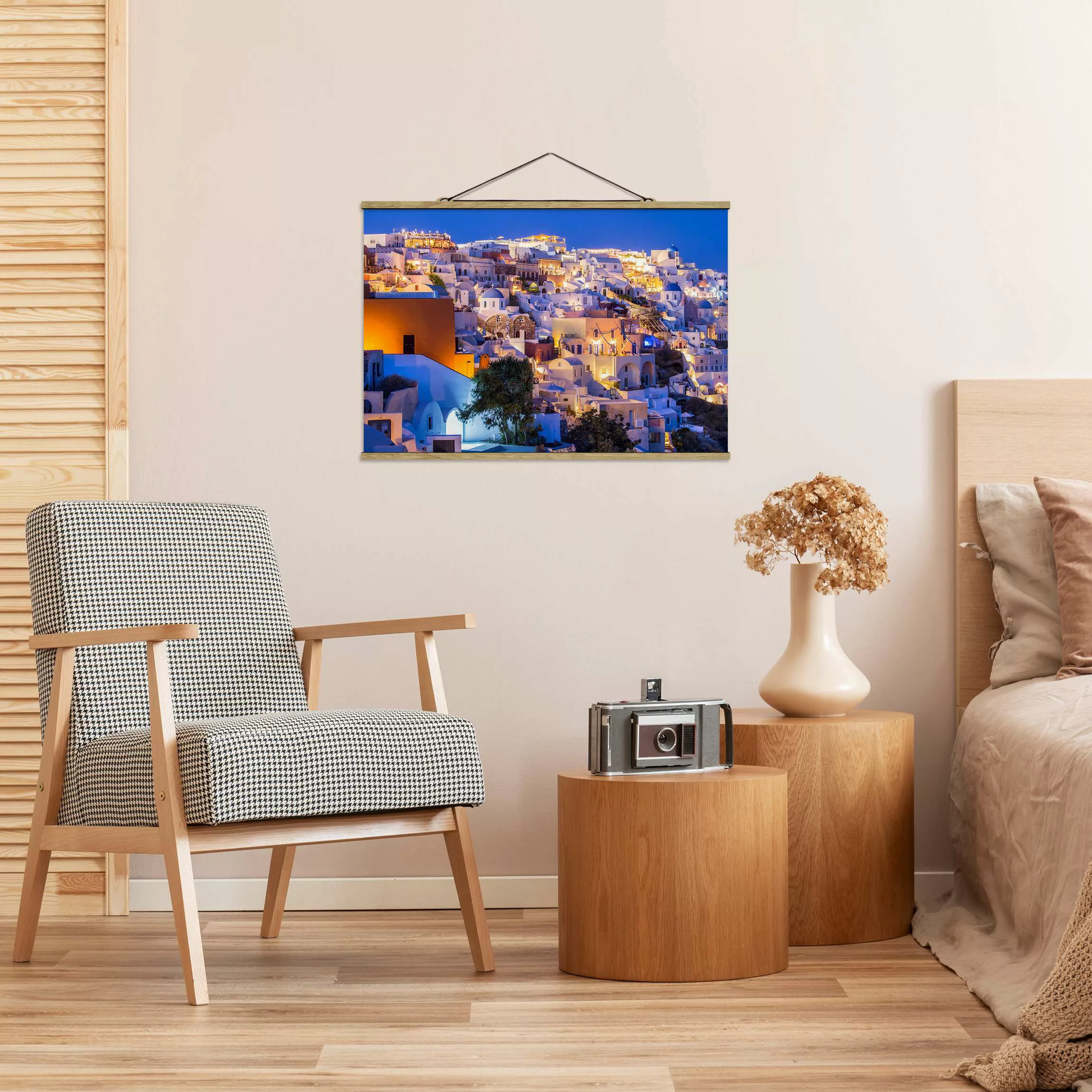 Stoffbild mit Posterleisten Santorini at night günstig online kaufen