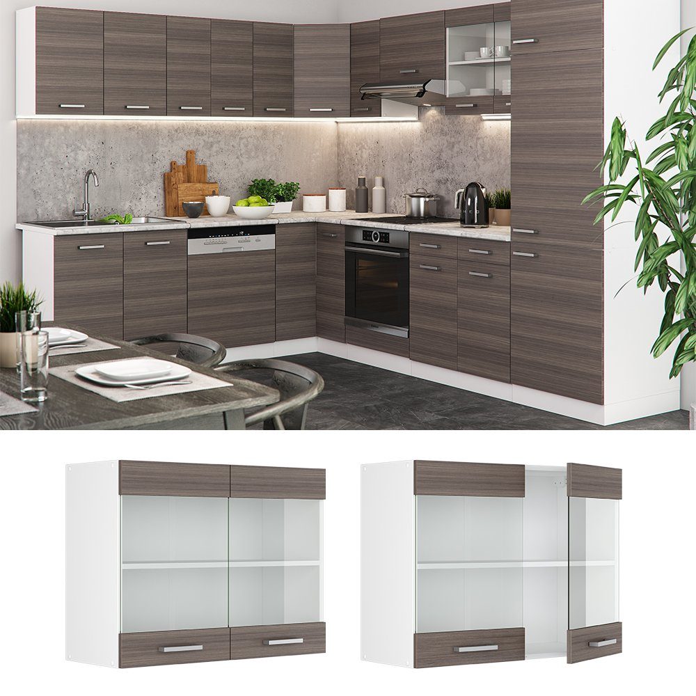 Vicco Glashängeschrank R-Line, Grau/Weiß, 80 cm günstig online kaufen