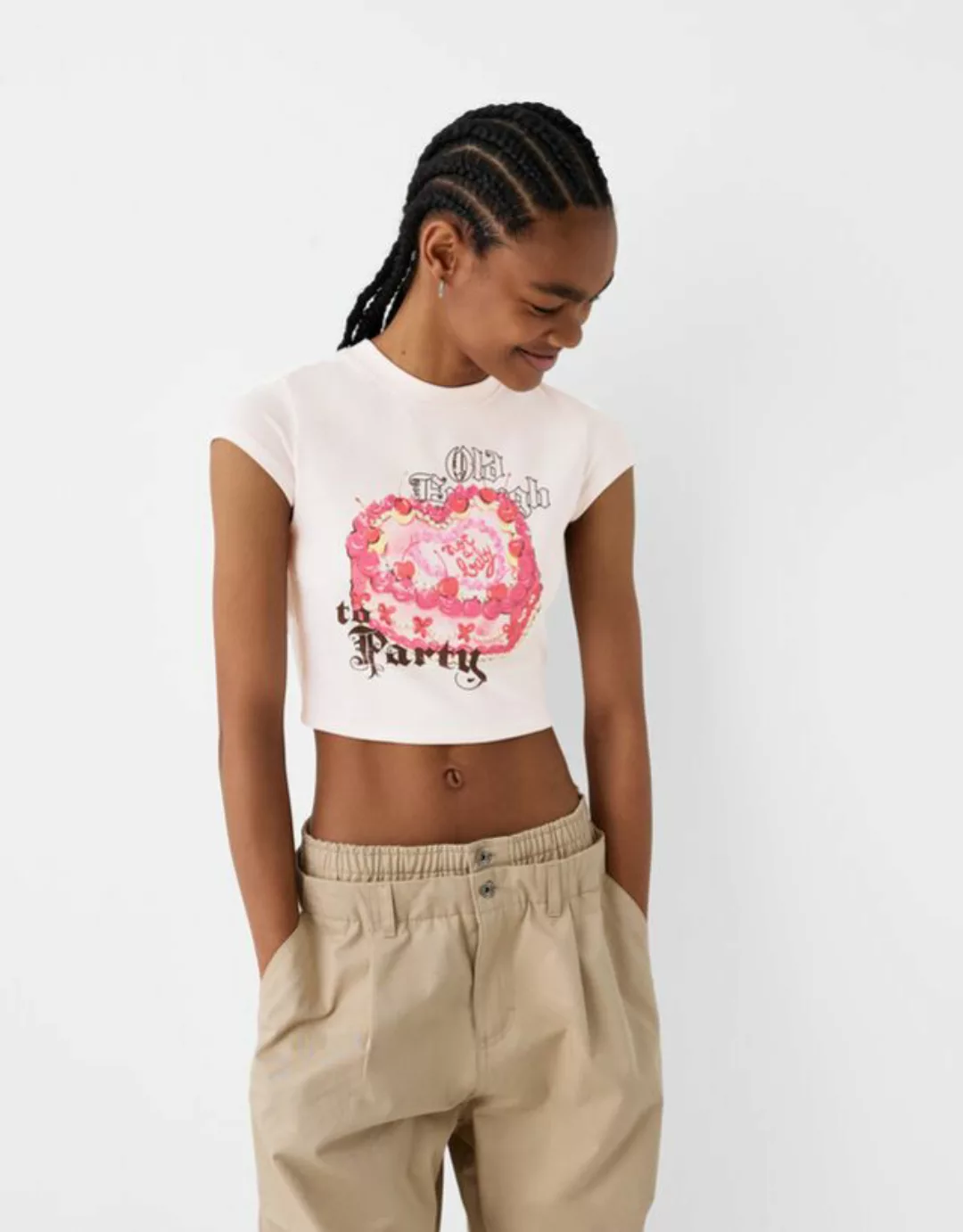 Bershka Rückenfreies T-Shirt Mit Print Damen M Rosa günstig online kaufen