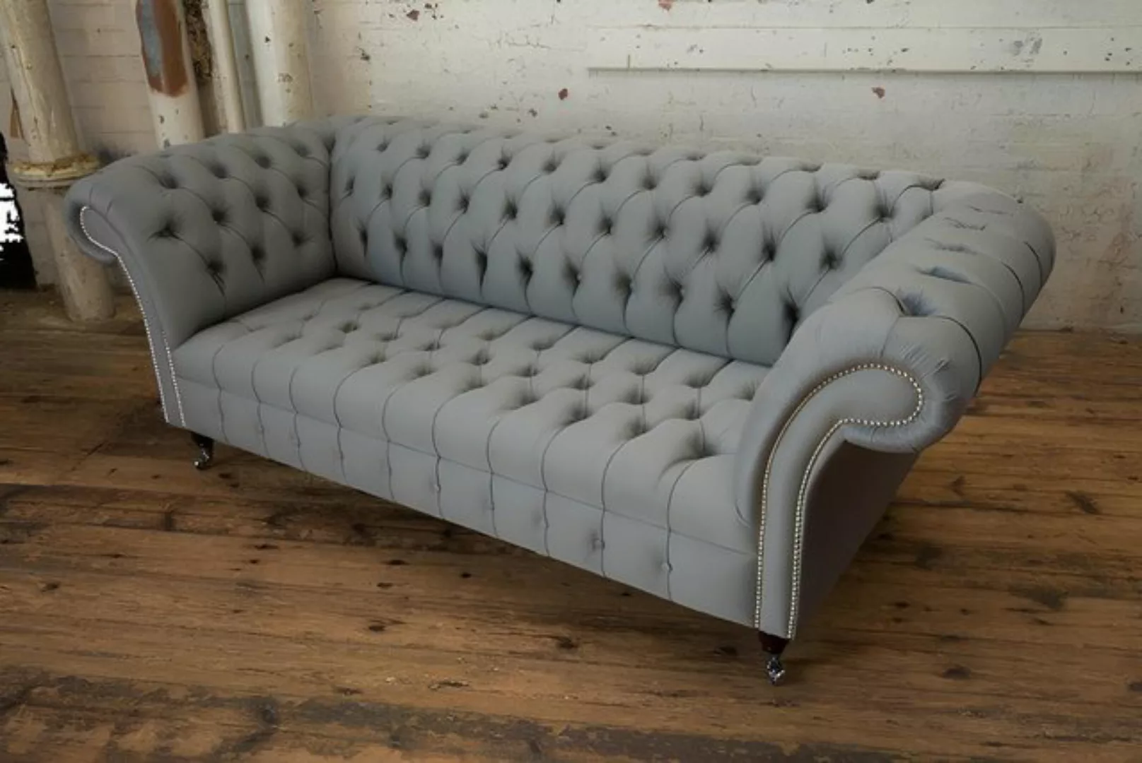 Xlmoebel Sofa Graue Chesterfield Stoffcouch Polstersofa Sitzgarnitur 3-Sitz günstig online kaufen