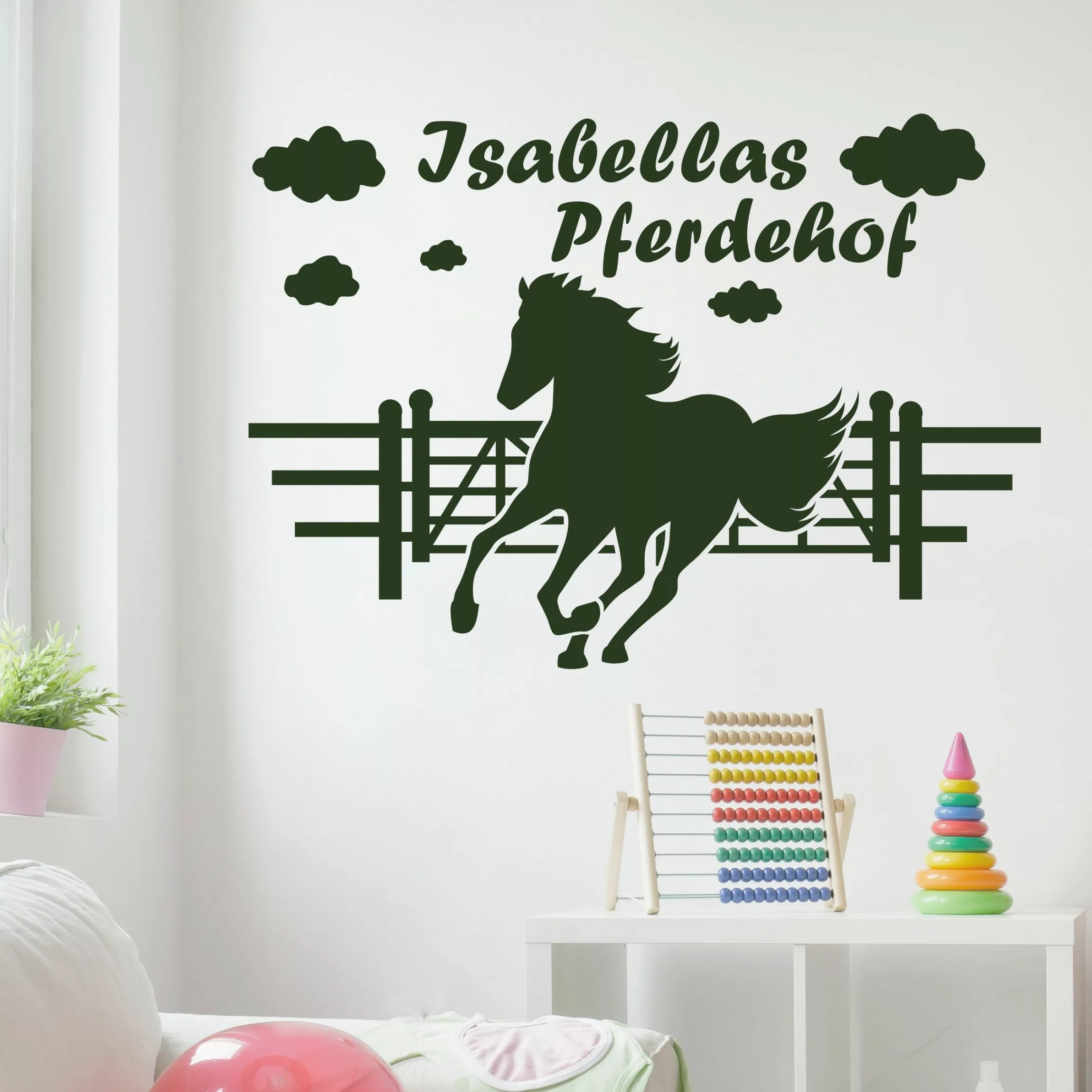 Wandtattoo Kinderzimmer Spruch Pferdekoppel mit Wunschname - Pferd günstig online kaufen