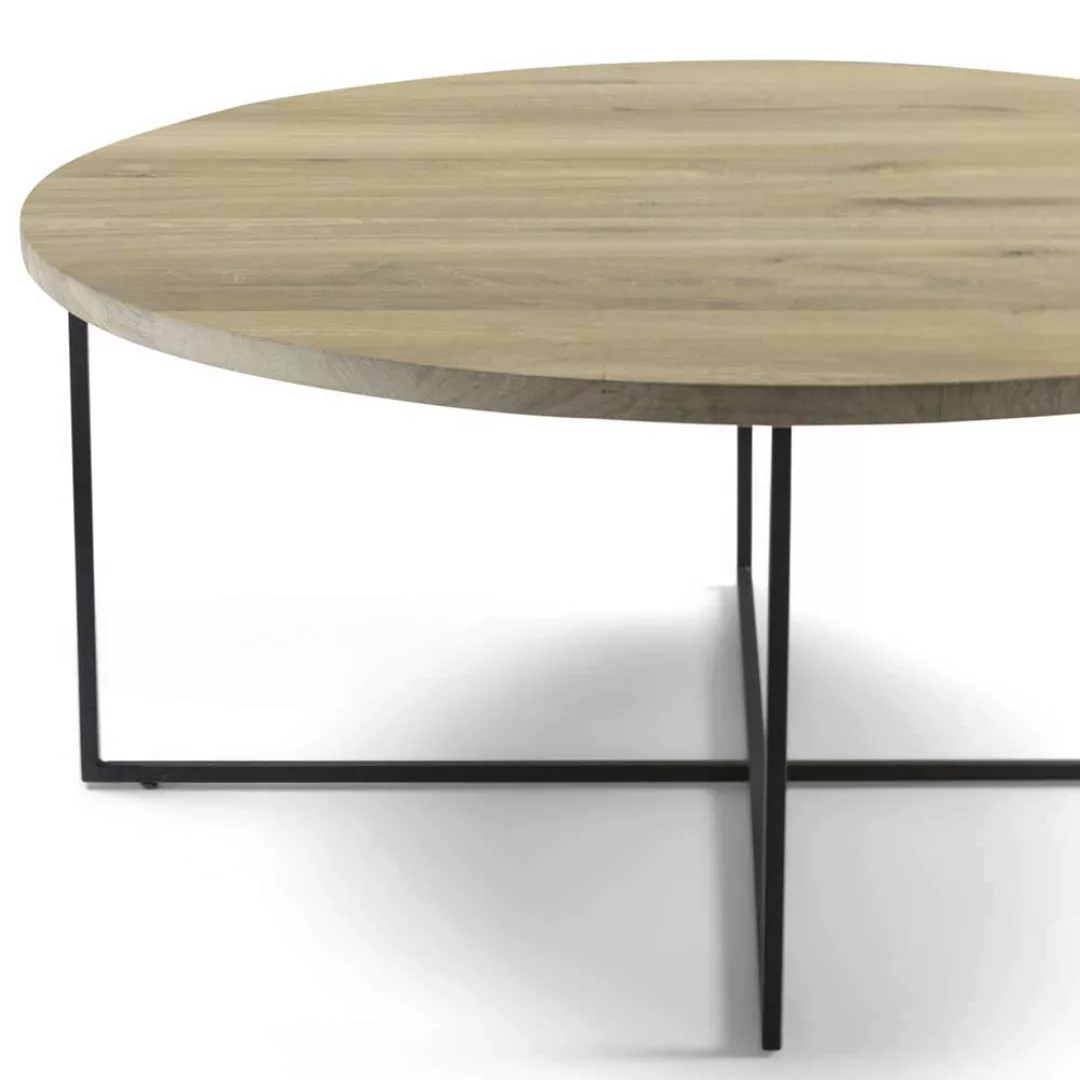 Sofa Tisch aus Eiche Massivholz und Stahl rund günstig online kaufen