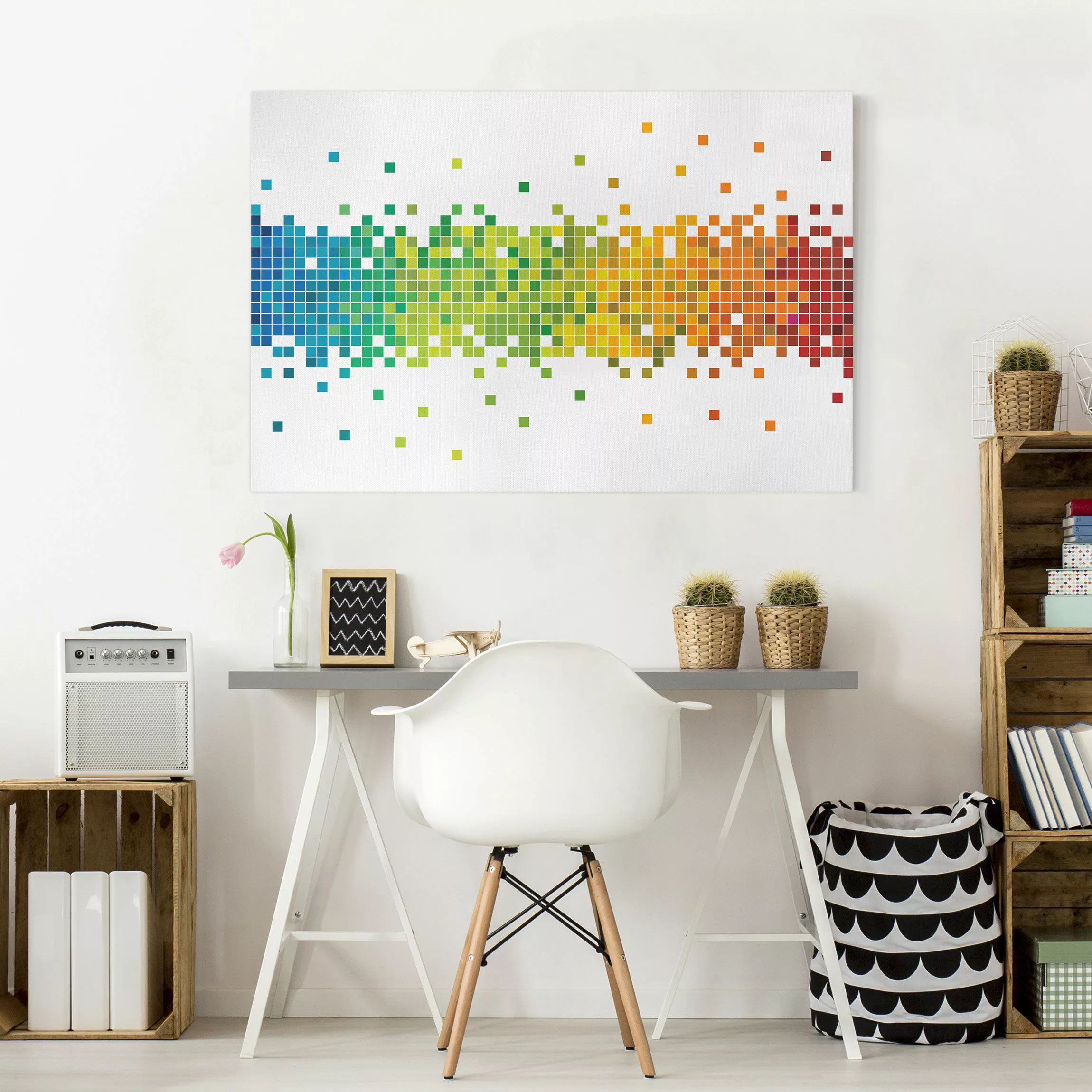 Leinwandbild Muster - Querformat Pixel-Regenbogen günstig online kaufen