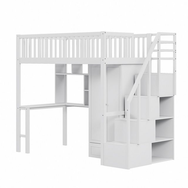 Gotagee Hochbett Kinderbett 90x200 cm Regal Stauraumbett Treppe Holzbett fl günstig online kaufen