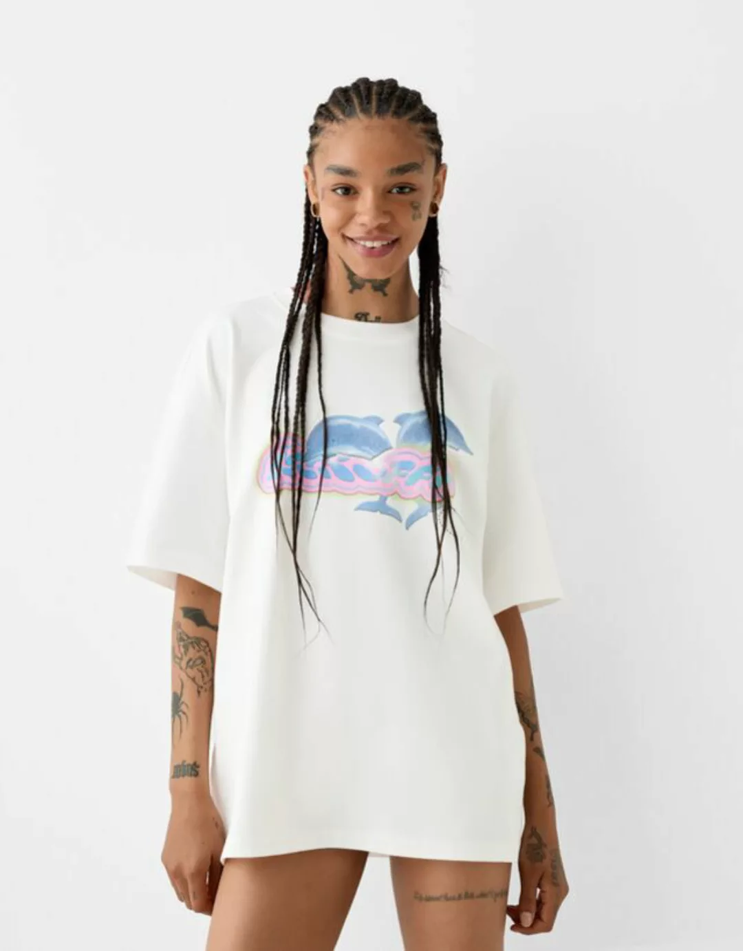 Bershka T-Shirt Ssstufff X Bershka Mit Kurzen Ärmeln Und Glitzer Damen Xl G günstig online kaufen
