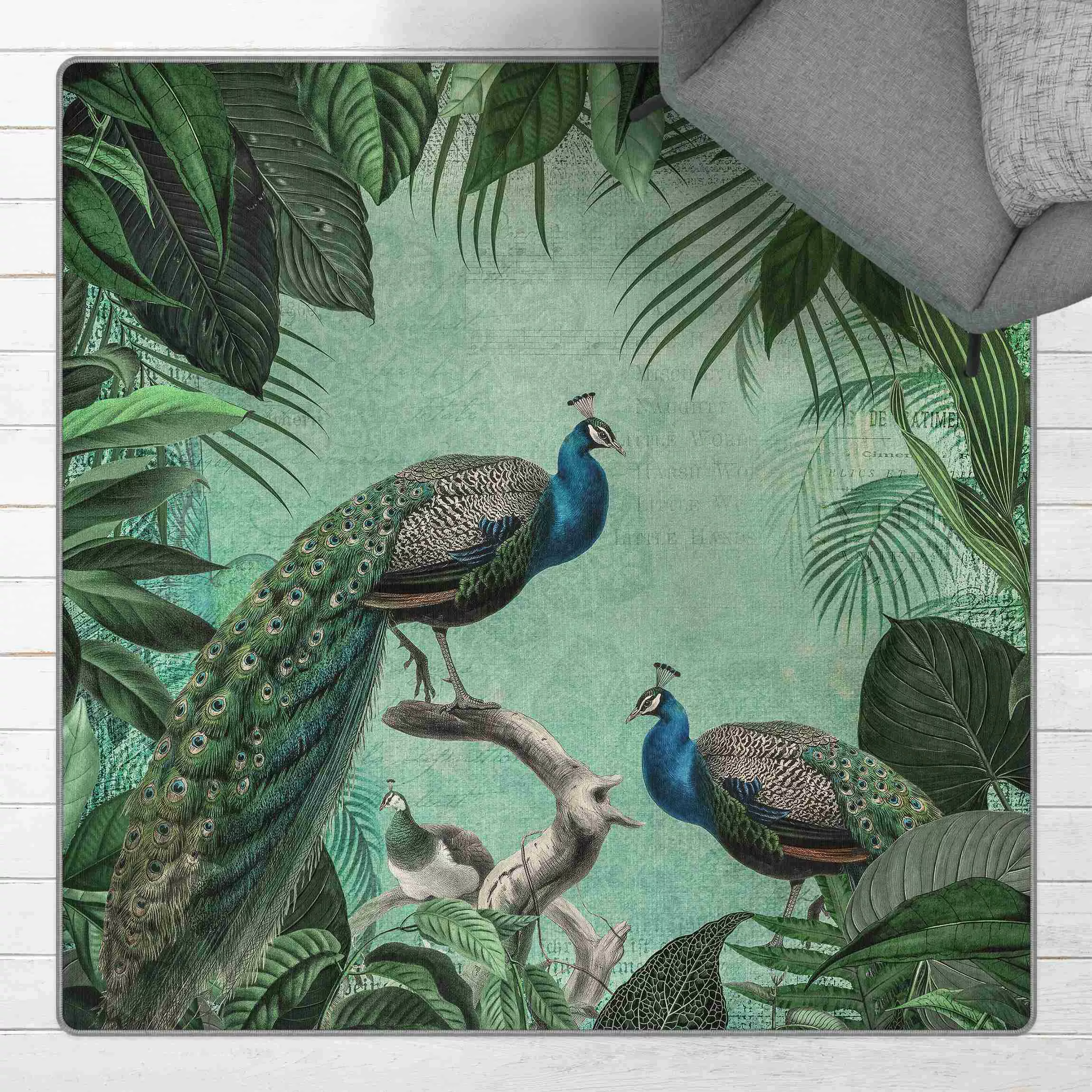 Teppich Shabby Chic Collage - Edler Pfau günstig online kaufen