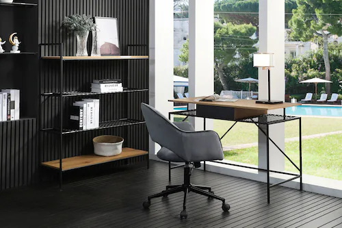 SalesFever Schreibtisch, Metallrahmen-Ablage mit Polyrattan in Geflechtopti günstig online kaufen